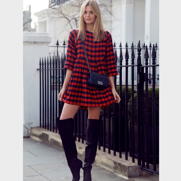 Plaid Flannel Red & Black A-line Mini Dress - Picture 2 of 8